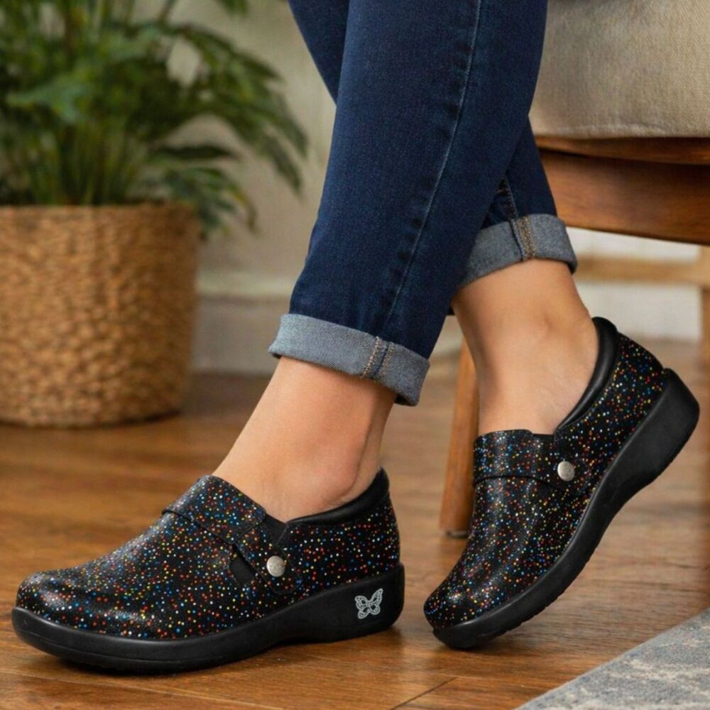 Alegria Paityn Sprinkles Women's Sz 8 - 8.5 Black Slip On MJ Clogs Comfort Shoes